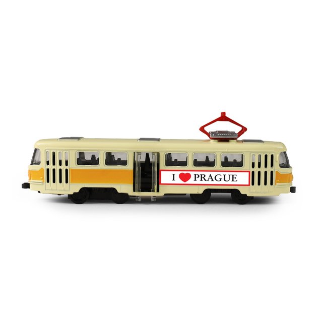 Metalinis čekiškas retro tramvajus geltonas 16 cm PRAHOS 4