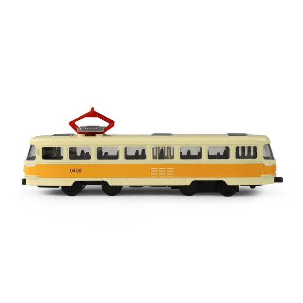 Metalinis čekiškas retro tramvajus geltonas 16 cm PRAHOS 1