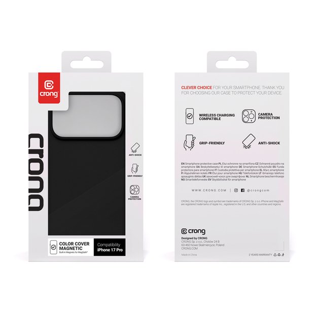 „Crong Color Cover Magnetic“ dėklas „MagSafe iPhone 17 Pro“ (juodas) 21