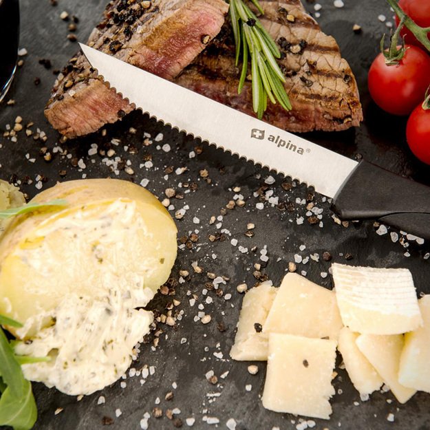 Alpina - INOX nerūdijančio plieno kepsnių peilių rinkinys 23 cm 6 vnt. (juodas) 9