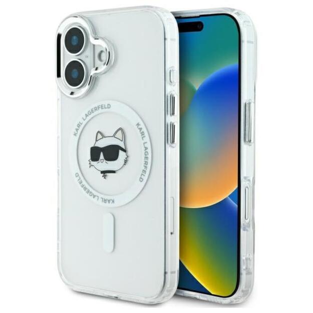 „Karl Lagerfeld IML Metal Choupette Head MagSafe“ dėklas, skirtas „iPhone 16“ (baltas) 9