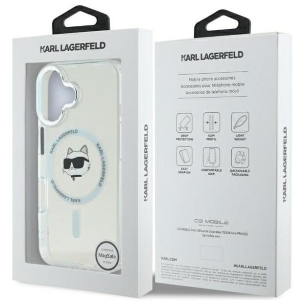 „Karl Lagerfeld IML Metal Choupette Head MagSafe“ dėklas, skirtas „iPhone 16“ (baltas) 16