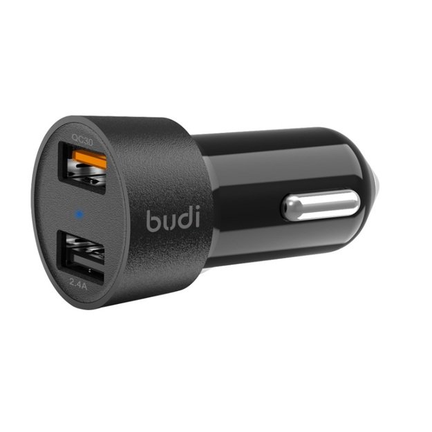 Budi - QC 3.0/2 USB automobilinis įkroviklis su LED indikatoriumi