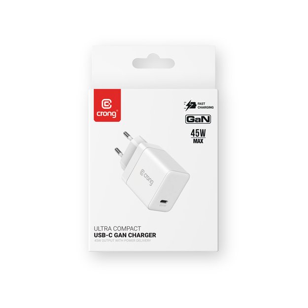 „Crong Ultra Compact GaN“ – USB-C 45 W PD 3.0 sieninis įkroviklis su PPS (baltas) 8