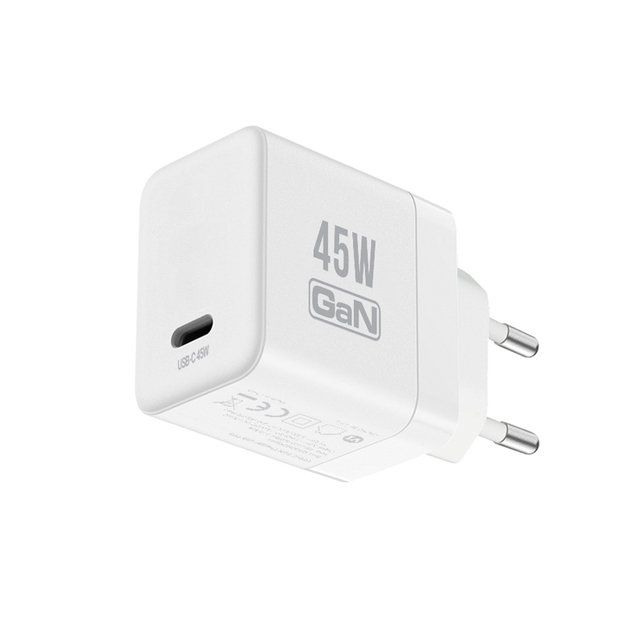 „Crong Ultra Compact GaN“ – USB-C 45 W PD 3.0 sieninis įkroviklis su PPS (baltas)