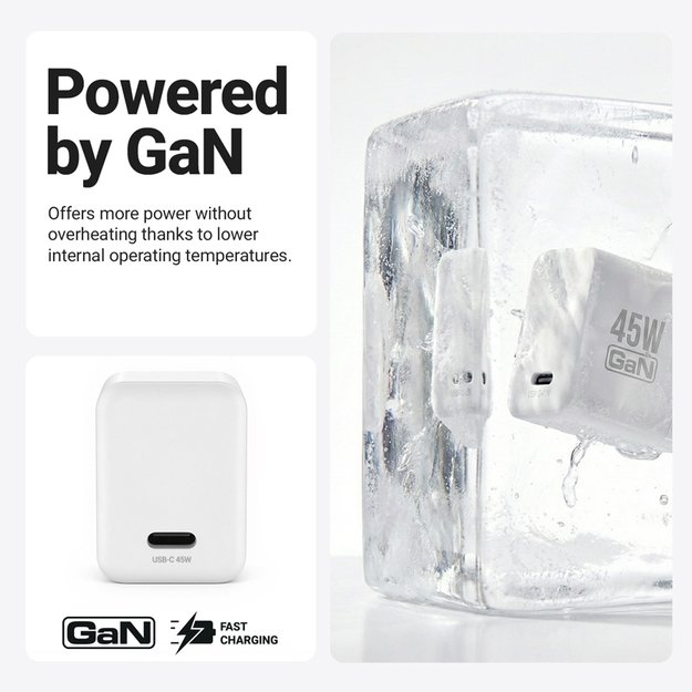 „Crong Ultra Compact GaN“ – USB-C 45 W PD 3.0 sieninis įkroviklis su PPS (baltas) 6