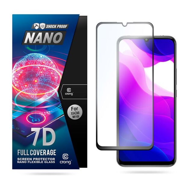 Crong 7D nano lankstus stiklas – pilnai dengianti hibridinė ekrano apsauga 9H Xiaomi Mi 10 Lite