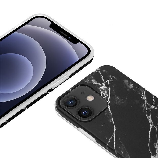 Crong marmurinis dėklas – dėklas, skirtas iPhone 12 Mini (juodas)