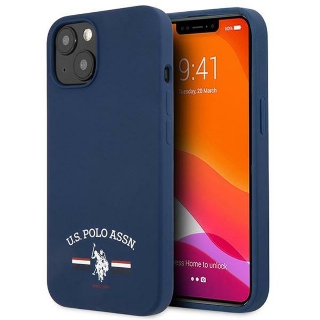 US Polo Assn silikoninis logotipas – iPhone 13 mini dėklas (tamsiai mėlynas)