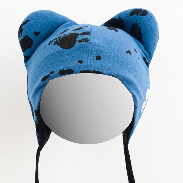 Baby cotton cap with ears New Baby paw blue, size 56 (0-3m), 56 (0-3m)