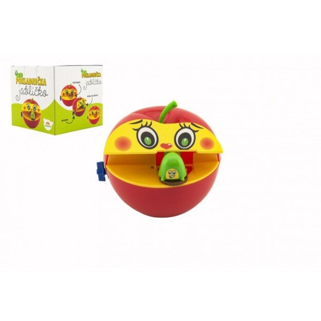 Apple money box with plastic worm