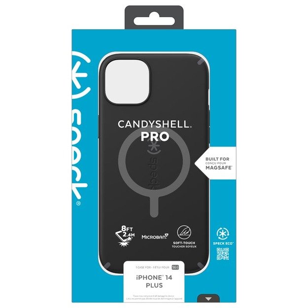 Speck CandyShell Pro + MagSafe – iPhone 14 Plus dėklas su MICROBAN danga (juoda / šiferio pilka) 39