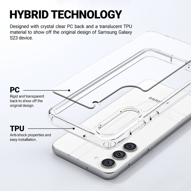 Crong Crystal Shield Cover – apsauginis dėklas, skirtas Samsung Galaxy S23+ (skaidrus)