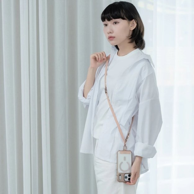 Moshi 2-in-1 Wrist & Body Strap with Adapter - Eco Leather Phone Lanyard (Misty Coral) 6