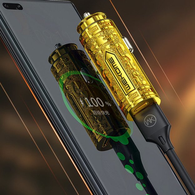 WEKOME WP-C37 Sakin serija – USB-C ir USB-A greito įkrovimo PD 20 W automobilinis įkroviklis (auksinis) 6