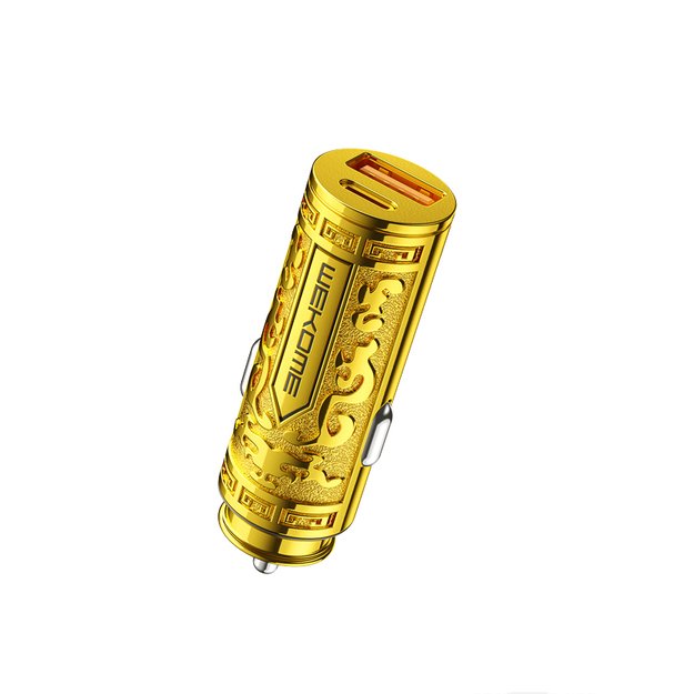 WEKOME WP-C37 Sakin serija – USB-C ir USB-A greito įkrovimo PD 20 W automobilinis įkroviklis (auksinis) 1