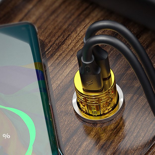 WEKOME WP-C37 Sakin serija – USB-C ir USB-A greito įkrovimo PD 20 W automobilinis įkroviklis (auksinis) 9