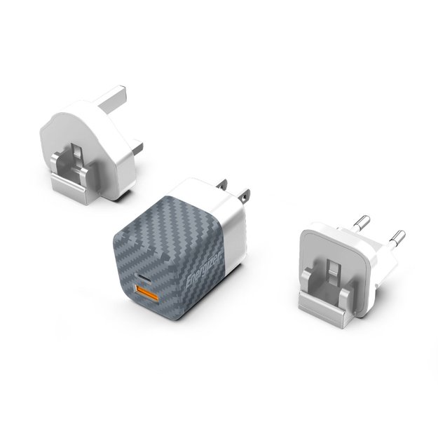 Energizer Ultimate – kelių kištukų ES / JK / JAV maitinimo įkroviklis GaN 38W PD + QC3.0 (sidabras) 3