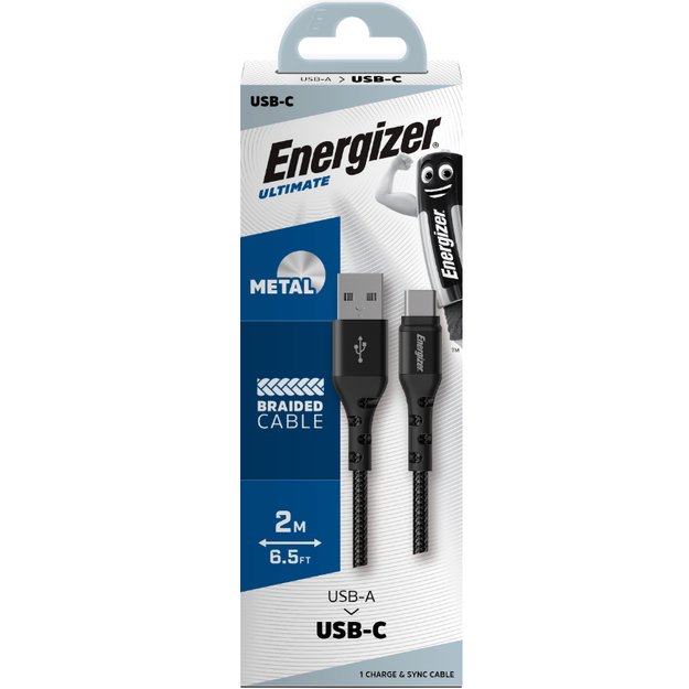 Energizer Ultimate – USB-A į USB-C jungiamasis laidas 2 m (juodas)