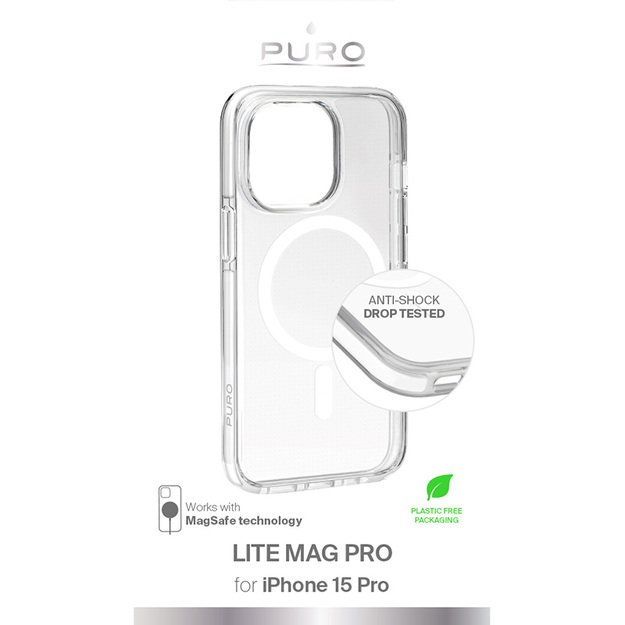 PURO LITEMAG PRO – dėklas, skirtas iPhone 15 Pro MagSafe (skaidrus)