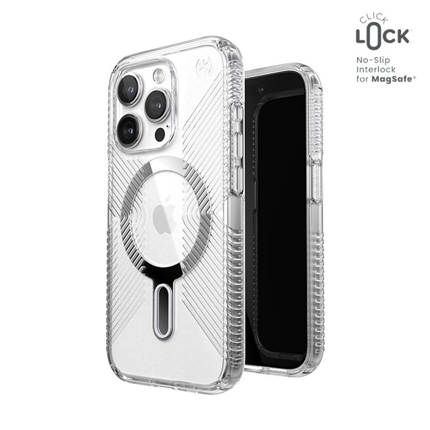 Speck Presidio Perfect-Clear Grip ClickLock & Magsafe – dėklas, skirtas iPhone 15 Pro (skaidrus / chromo apdaila / ramus sidabras) 1