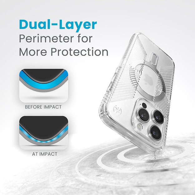 Speck Presidio Perfect-Clear Grip ClickLock & Magsafe – dėklas, skirtas iPhone 15 Pro (skaidrus / chromo apdaila / ramus sidabras) 2