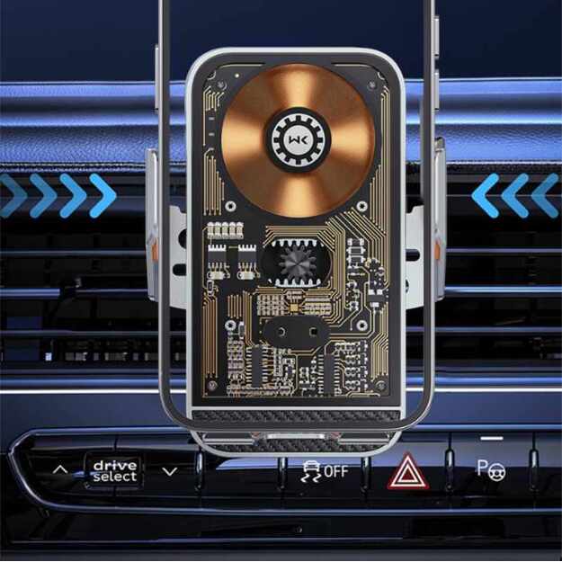 WEKOME WP-U204 Vanguard serija – automobilinis laikiklis su belaidžiu įkrovimu 15W (juodas) 15