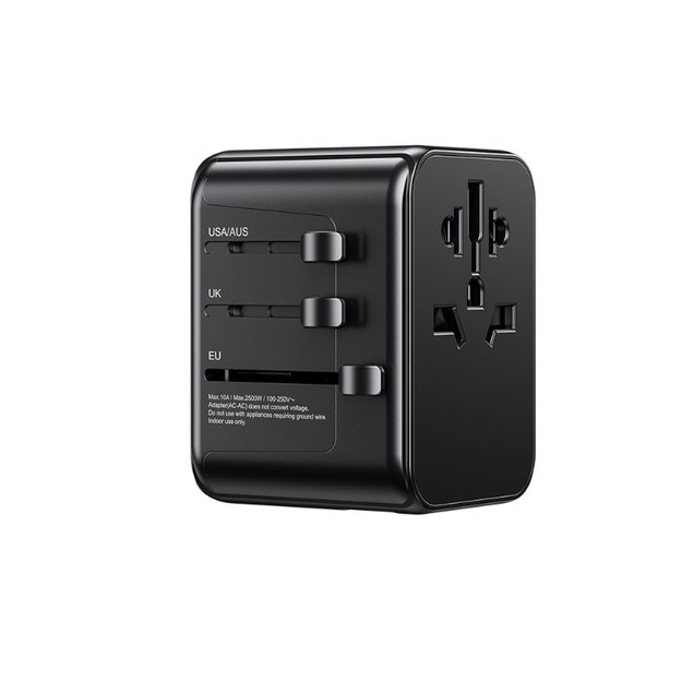 WEKOME WP-U03 Pop skaitmeninė serija – ES / JK / JAV / AU įkroviklis / kelioninis adapteris + 3x USB-C ir 2x USB-A 30W (juodas)