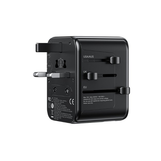 WEKOME WP-U03 Pop skaitmeninė serija – ES / JK / JAV / AU įkroviklis / kelioninis adapteris + 3x USB-C ir 2x USB-A 30W (juodas)