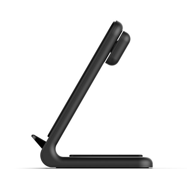 Crong PowerSpot Pivot Stand – belaidis įkroviklis trys viename, skirtas Samsung ir Android, Galaxy Watch ir TWS ausinėms (juodos)