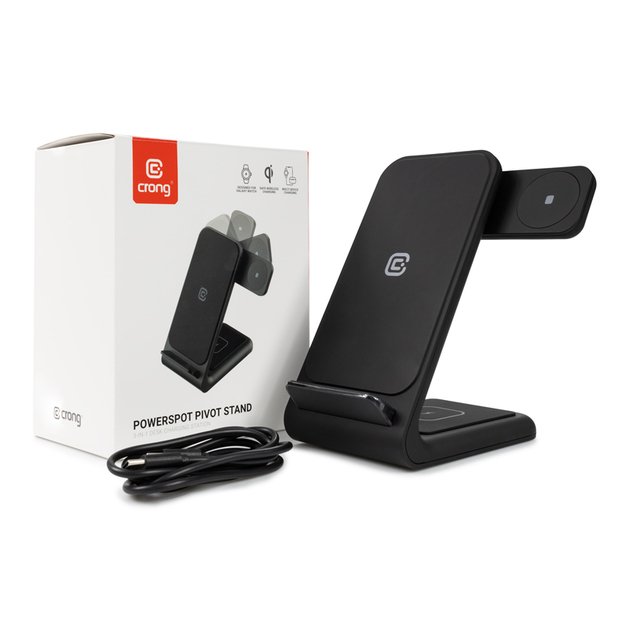 Crong PowerSpot Pivot Stand – belaidis įkroviklis trys viename, skirtas Samsung ir Android, Galaxy Watch ir TWS ausinėms (juodos) 7