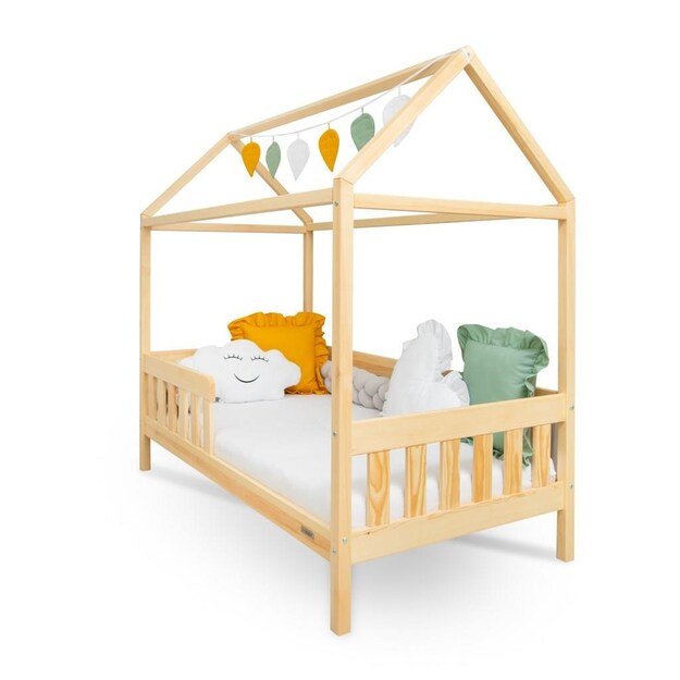 Children s house bed with guardrail and slatted frame New Baby CASTELLO 160x80 cm natural 1