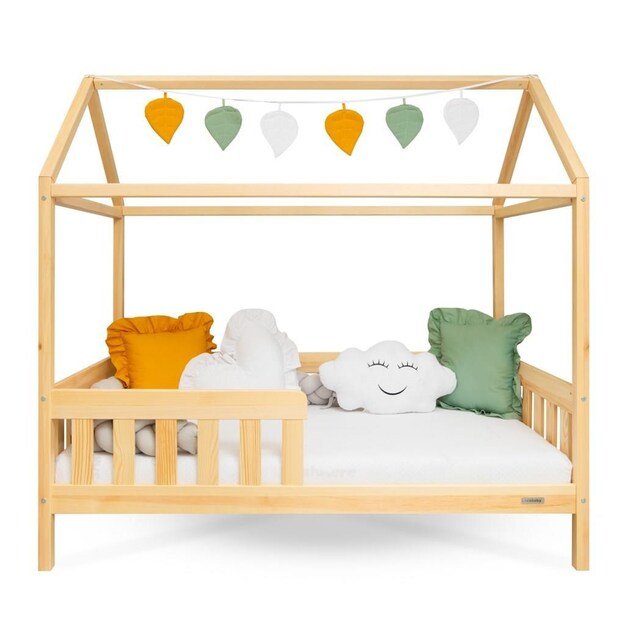 Children s house bed with guardrail and slatted frame New Baby CASTELLO 160x80 cm natural 2