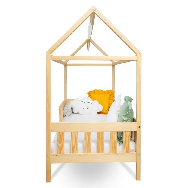 Children s house bed with guardrail and slatted frame New Baby CASTELLO 160x80 cm natural 3
