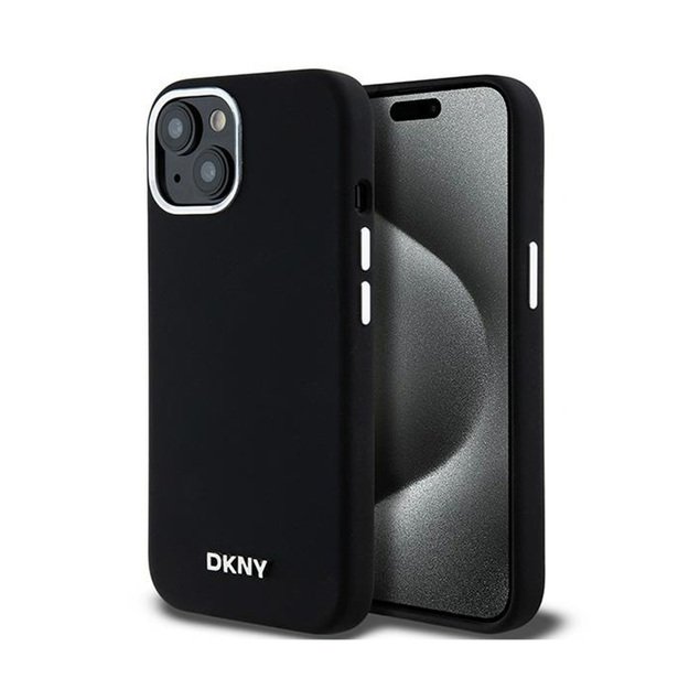 DKNY skysto silikono mažas metalinis logotipas MagSafe – dėklas, skirtas iPhone 15 Plus / 14 Plus (juodas) 1