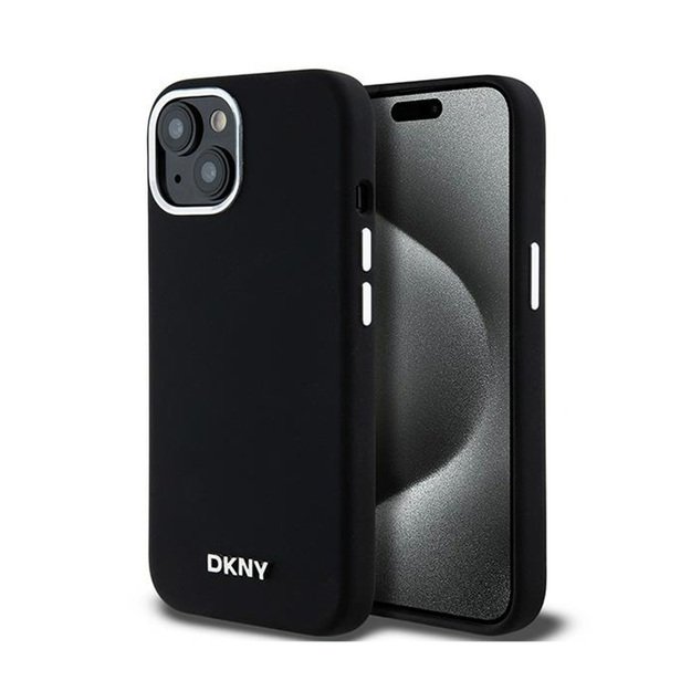 DKNY skysto silikono mažas metalinis logotipas MagSafe – dėklas, skirtas iPhone 15 Plus / 14 Plus (juodas)