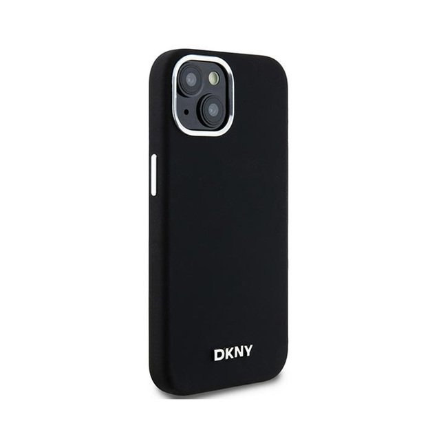 DKNY skysto silikono mažas metalinis logotipas MagSafe – dėklas, skirtas iPhone 15 Plus / 14 Plus (juodas)