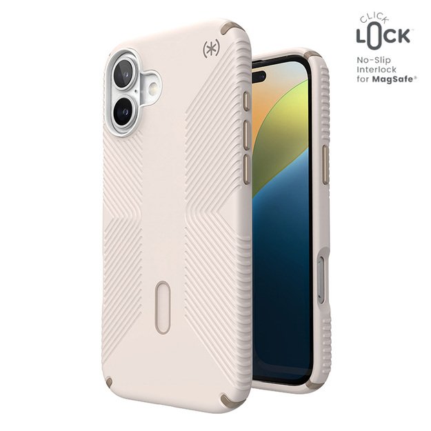 Speck Presidio2 Grip ClickLock & MagSafe – dėklas, skirtas iPhone 16 Plus (balintas kaulas / Heirloom Gold / Hazel Brown)