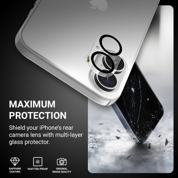 Crong Lens Shield – stiklas fotoaparatui ir objektyvui iPhone 16 / iPhone 16 Plus