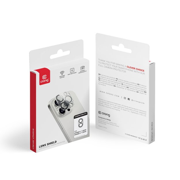 Crong Lens Shield – stiklas fotoaparatui ir objektyvui iPhone 16 / iPhone 16 Plus 15