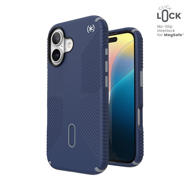 Speck Presidio2 Grip ClickLock & MagSafe – dėklas, skirtas iPhone 16 (pakrantės mėlyna / dulkių pilka / balta) 27