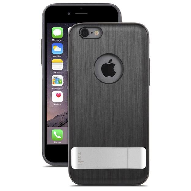 „Moshi iGlaze Kameleon“ – „Hardshell“ dėklas su stovu, skirtas „iPhone 6s Plus“ / „iPhone 6 Plus“ (plieno juodas)