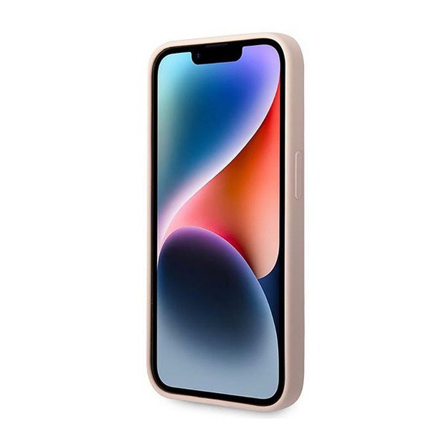 „Guess“ silikoninis trikampis logotipas – „iPhone 14 Pro Max“ dėklas (rožinis)