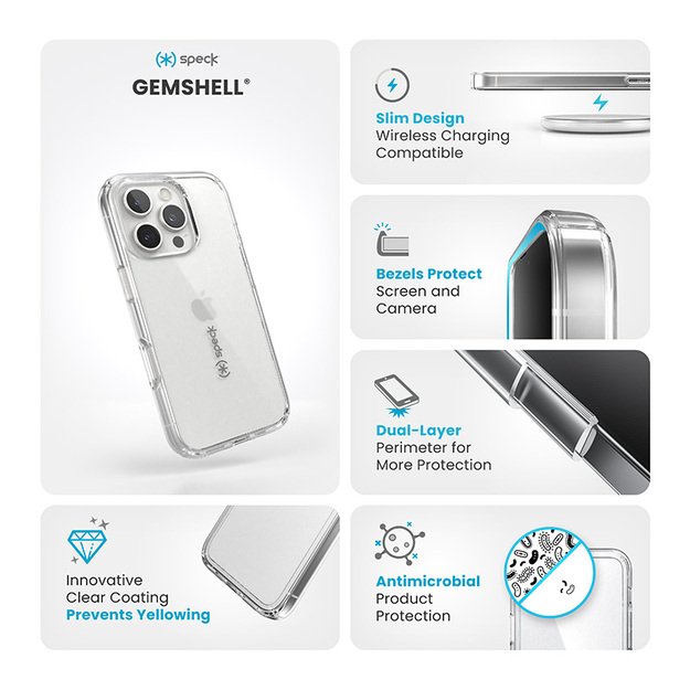 Speck Gemshell – dėklas, skirtas iPhone 16 Pro (aiškus)