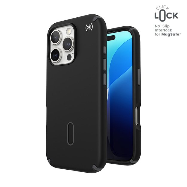 Speck Presidio2 Pro ClickLock & MagSafe – dėklas, skirtas iPhone 16 Pro (juodas / šiferio pilkas / baltas) 21