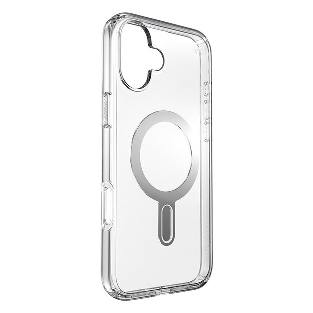 Speck Presidio Perfect-Clear ClickLock & MagSafe – dėklas, skirtas iPhone 16 Plus (skaidrus / chromo apdaila / ramus sidabras)