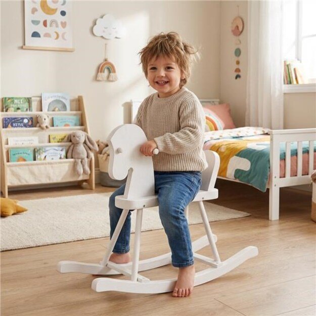Wooden Rocking Horse for Children Baby Mix white