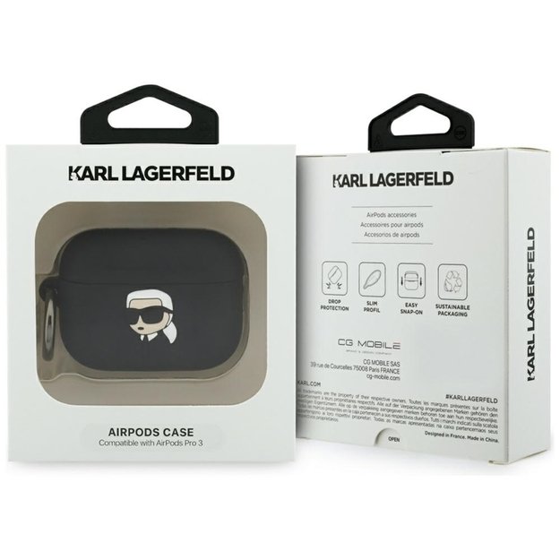 Karl Lagerfeld Silicone Karl Head 3D - AirPods Pro 3 Case (Black)
