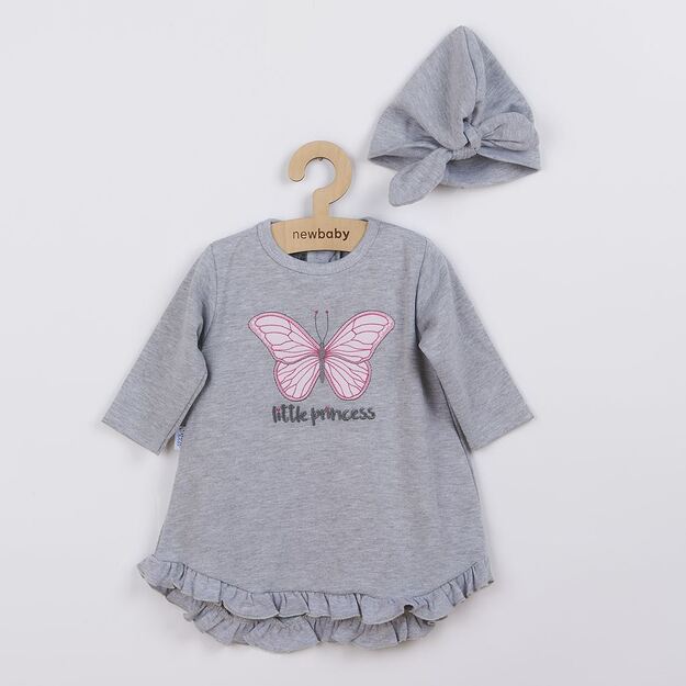 Suknelė kūdikiui su turbanu New Baby Little Princess pilka, 80 (9-12m), 80 (9-12m) dydis