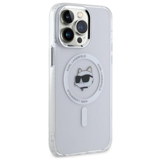 Karl Lagerfeld IML Metal Choupette Head MagSafe – dėklas, skirtas iPhone 14 Pro Max (baltas)